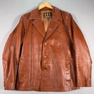 Vintage Robert Lewis Leather Jacket Mens 40 Brown Belted USA Made 3 Buttons‎ 70s